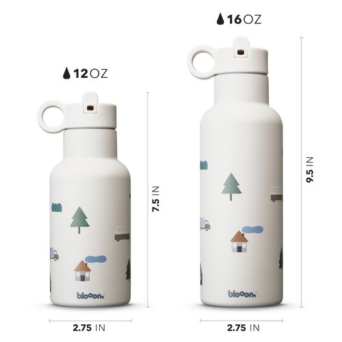 Blooom Insulated Stainless Steel Kids Water Bottle With Straw Lid | Durable, Leakproof, Cupholder Friendly | Kids Tumbler for School, Travel and Outdoors | Modern Design (City, 12 oz)
