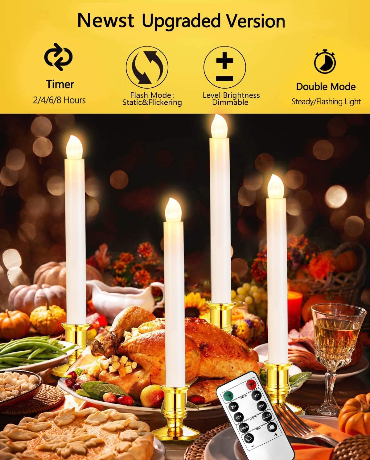 YAUNGEL Flameless Christmas Window Candles - 6 Pack Battery Operated Taper Lights with Timer & Remote