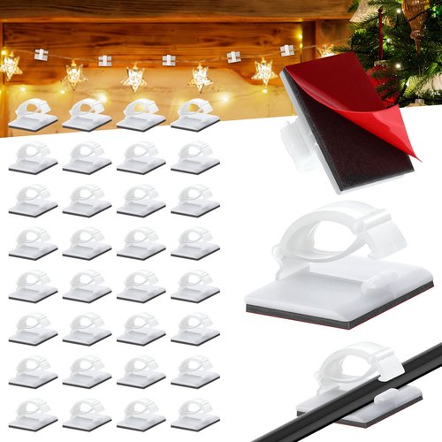 Blulu 200 Pieces Christmas Light Hooks Self Adhesive Cable Clips Stick on Wire Clips Cord, Holiday Christmas Light Hooks for Xmas Hanging Lights Home Decoration Outdoor Roof, Roof Ridge Line, Fence