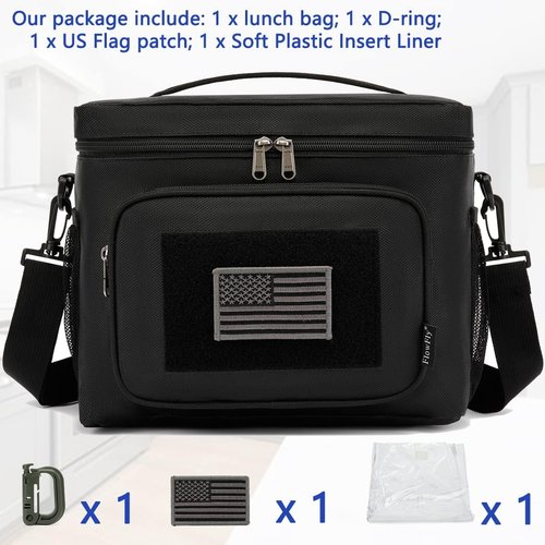 FlowFly Tactical Lunch Bag - Large Insulated Cooler Tote for Men & Women | MOLLE/PALS Webbing (Black)