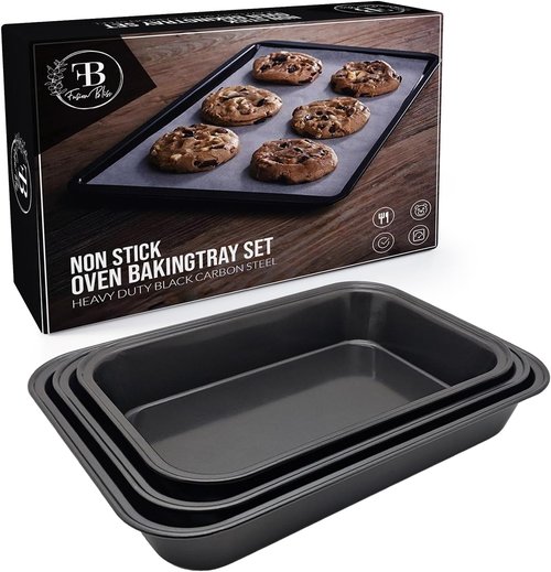 Fusion Bliss Nonstick Baking Sheets Set - 3-Piece Heavy Duty Carbon Steel for Roasting & Cookies