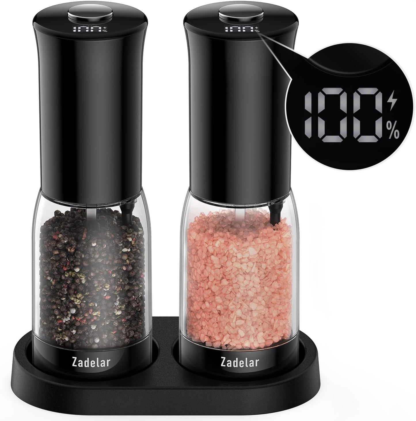 Skiennix Electric Salt and Pepper Grinder Set - Rechargeable with LED Display & One-Hand Operation | Large Capacity