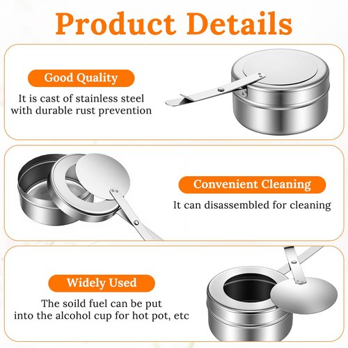 12 Pcs Stainless Steel Chafing Fuel Holder with Safety Cover, Chafer Wick Canned Heat Box Holder for Buffet Barbecue Parties and Catering Events