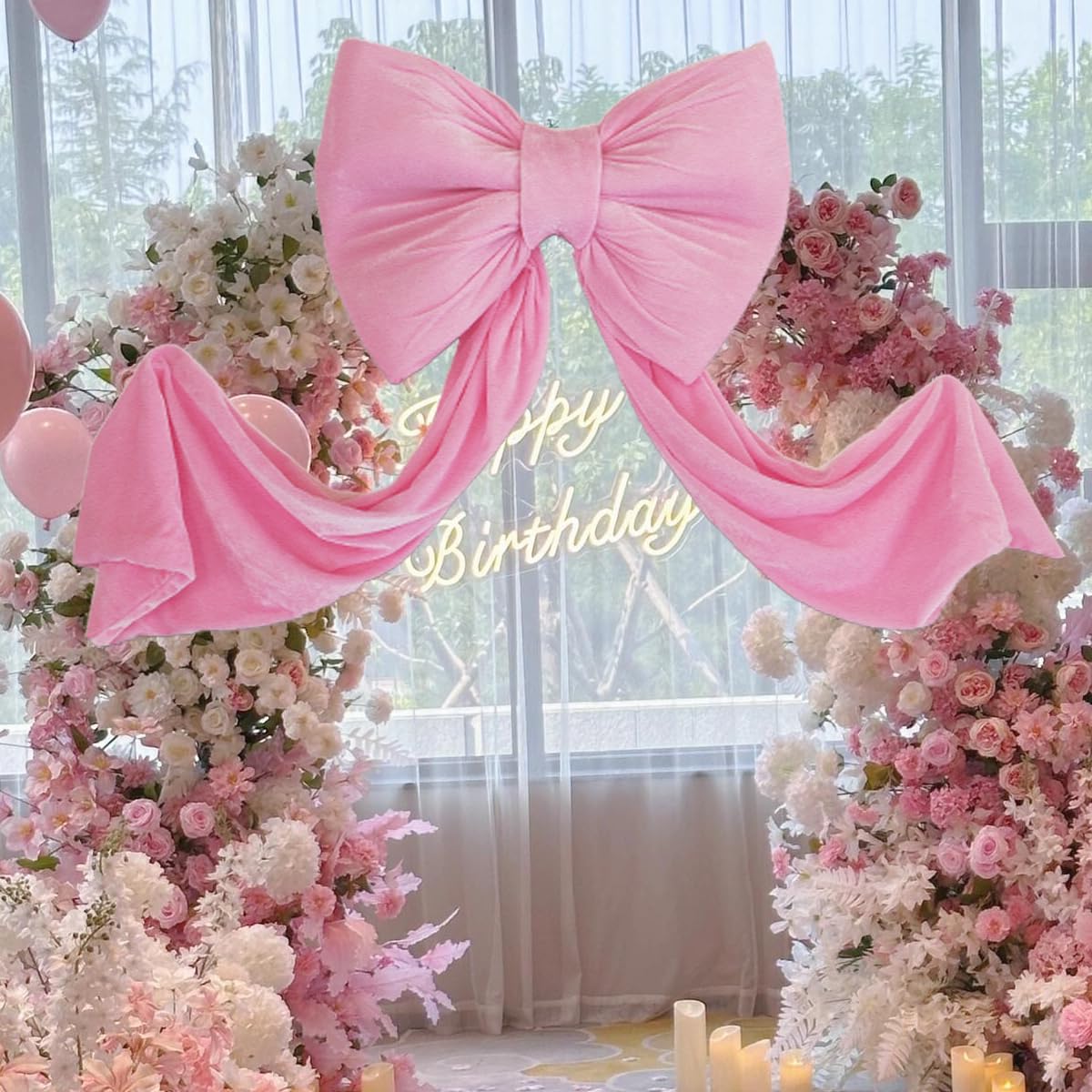 Skiennix Large Coquette Bow - Giant Pink Bow for Party, Wedding, Baby Shower Decor | 24x47 Inch