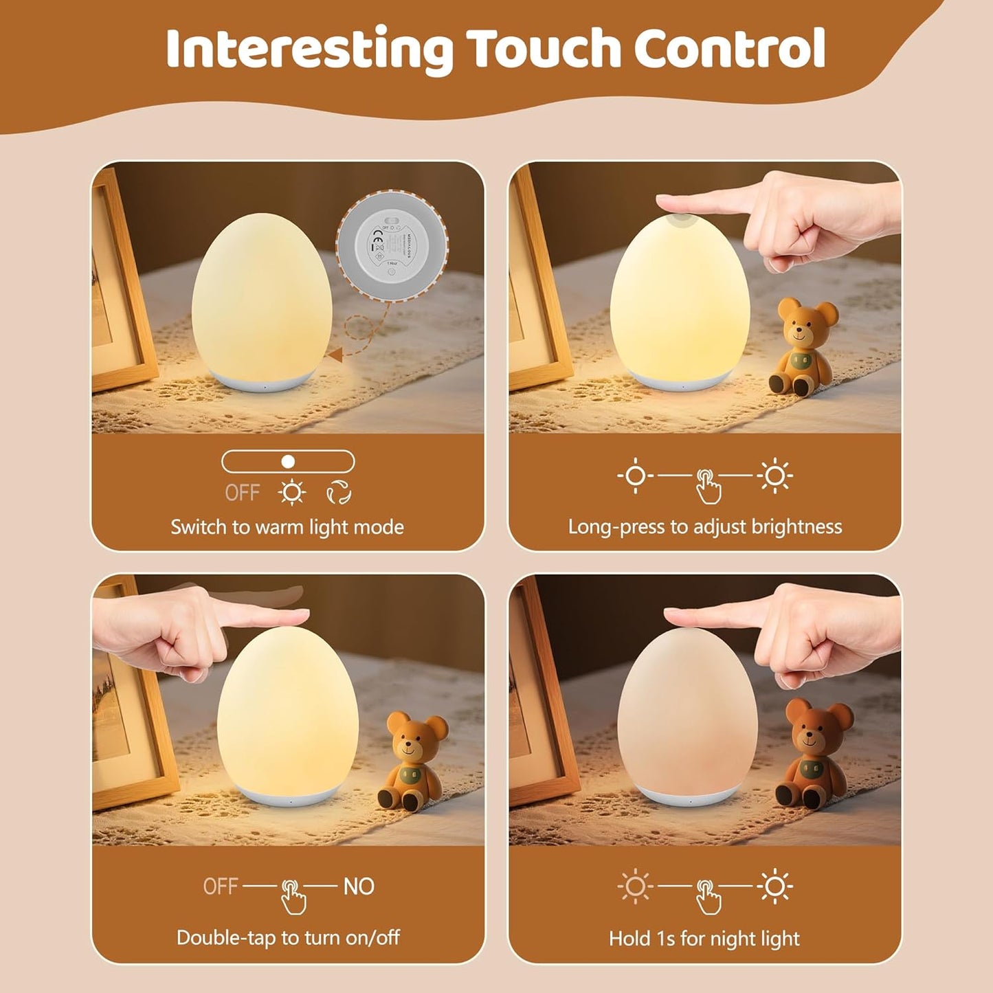 MediAcous Night Light - Soft Silicone Touch Lamp with 7 Color Changing Options | Rechargeable & Dimmable for Nursery