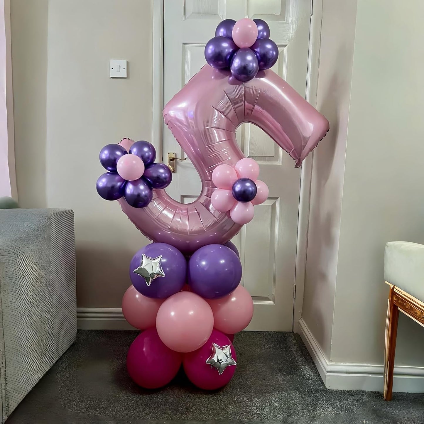 Skiennix Large Light Pink Number 5 Balloon - 40 Inch Self-Inflating Foil Decoration for Birthdays & Anniversaries
