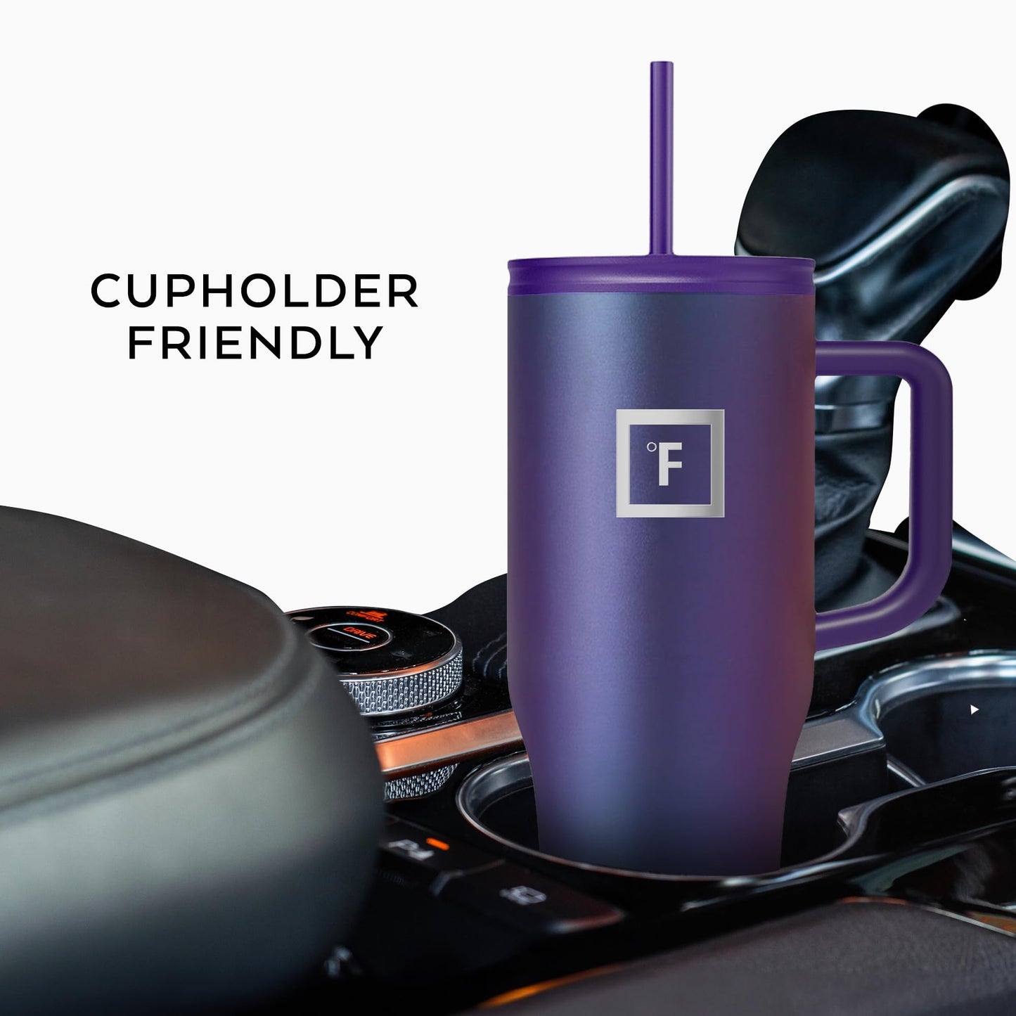 IRON °FLASK Co-Pilot Insulated Mug w/Straw & Flip Cap Lids - Cup Holder Bottle for Hot, Cold Drink - Leak-Proof - Water, Coffee Portable Travel Mug - Rusty Red, 32 Oz