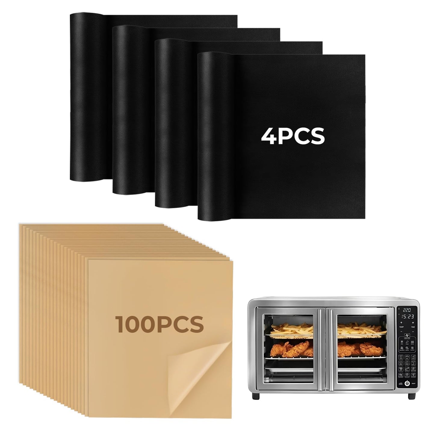 100PCS Parchment Paper for Gourmia Toaster Oven Air Fryer GTF7460 and 4PCS Oven Liners for Gourmia Toaster Oven, Airfryer Liner with Non-stick Coating