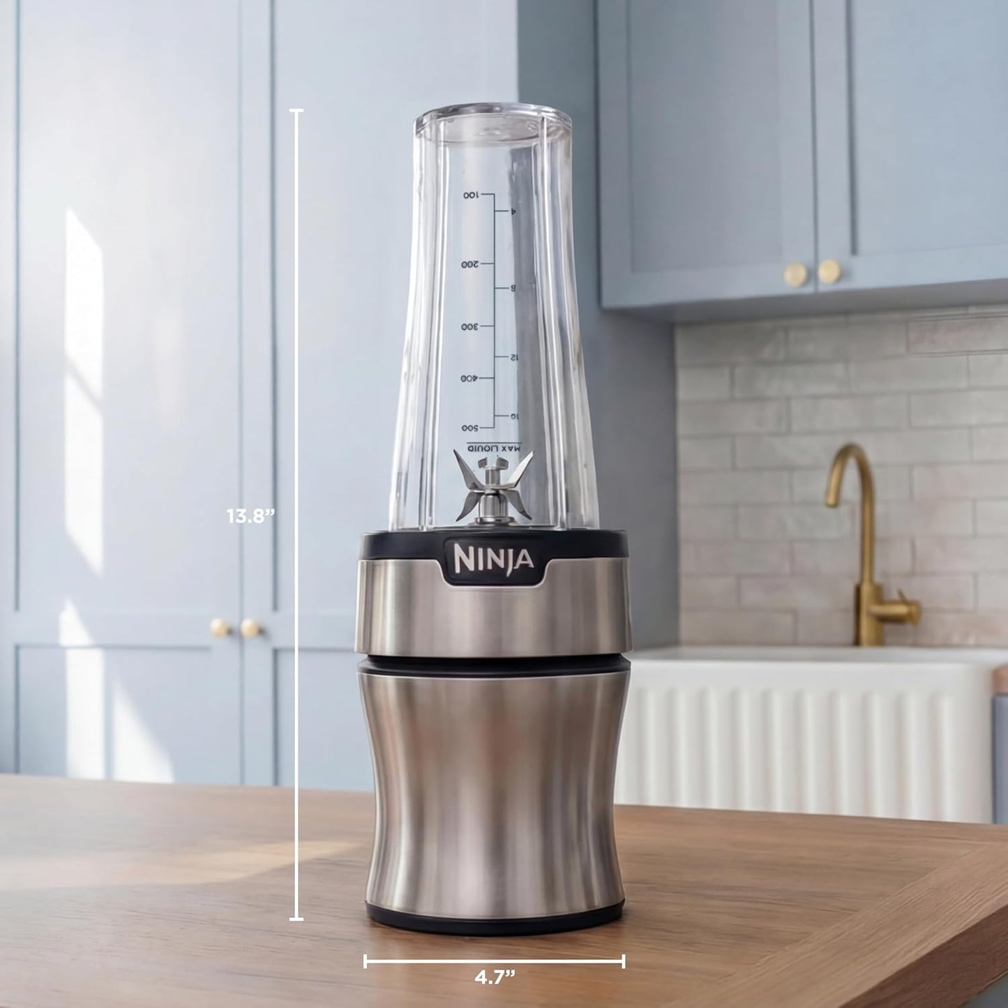 Ninja Nutri-Plus Personal Blender - Compact Push-To-Blend for Smoothies & Sauces | 3 To-Go Cups & Lids | 900W | Silver