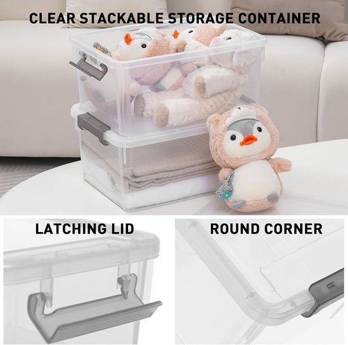 Citylife 17 QT Plastic Storage Bins - 6 Pack Clear Stackable Containers for Garage, Closet, Kitchen