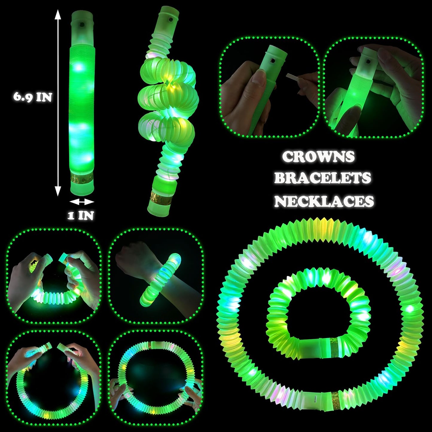 Green Glow Sticks Party Favors for Kids 24 PCS,Glow Necklaces Bracelets Accessories Decor for Toddlers Graduation Party,Kindergarten Preschool End of School Year Goodie Bag Stuffers Classroom Prizes