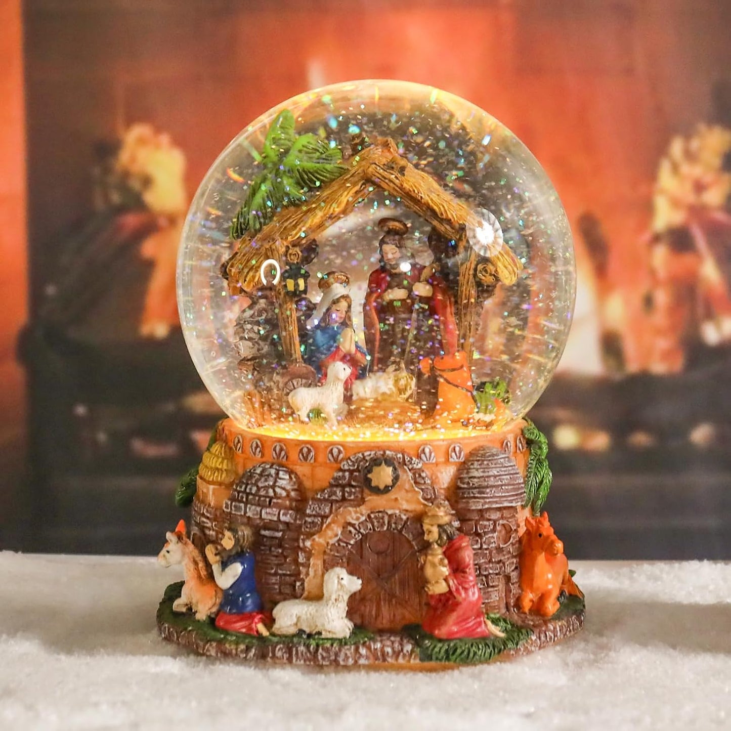 Taman Christmas Nativity Snow Globe - Musical Glittering Snowflakes & Lighted Tabletop Décor