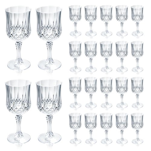 CHLJAR 24 PCS Plastic Clear Wine Glasses Goblets Clear Vintage Wine Glasses, Reusable Drinkware Vintage Champagne, Plastic Goblets for Parties for Wedding Reception Grand Event Party, 7oz
