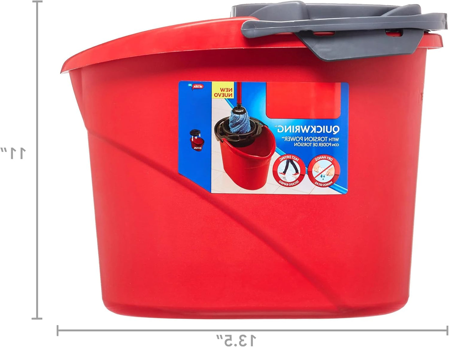 Quick Wring | 2.5 Gallon Mop Bucket with Efficient Wringer - Vibrant Red Color