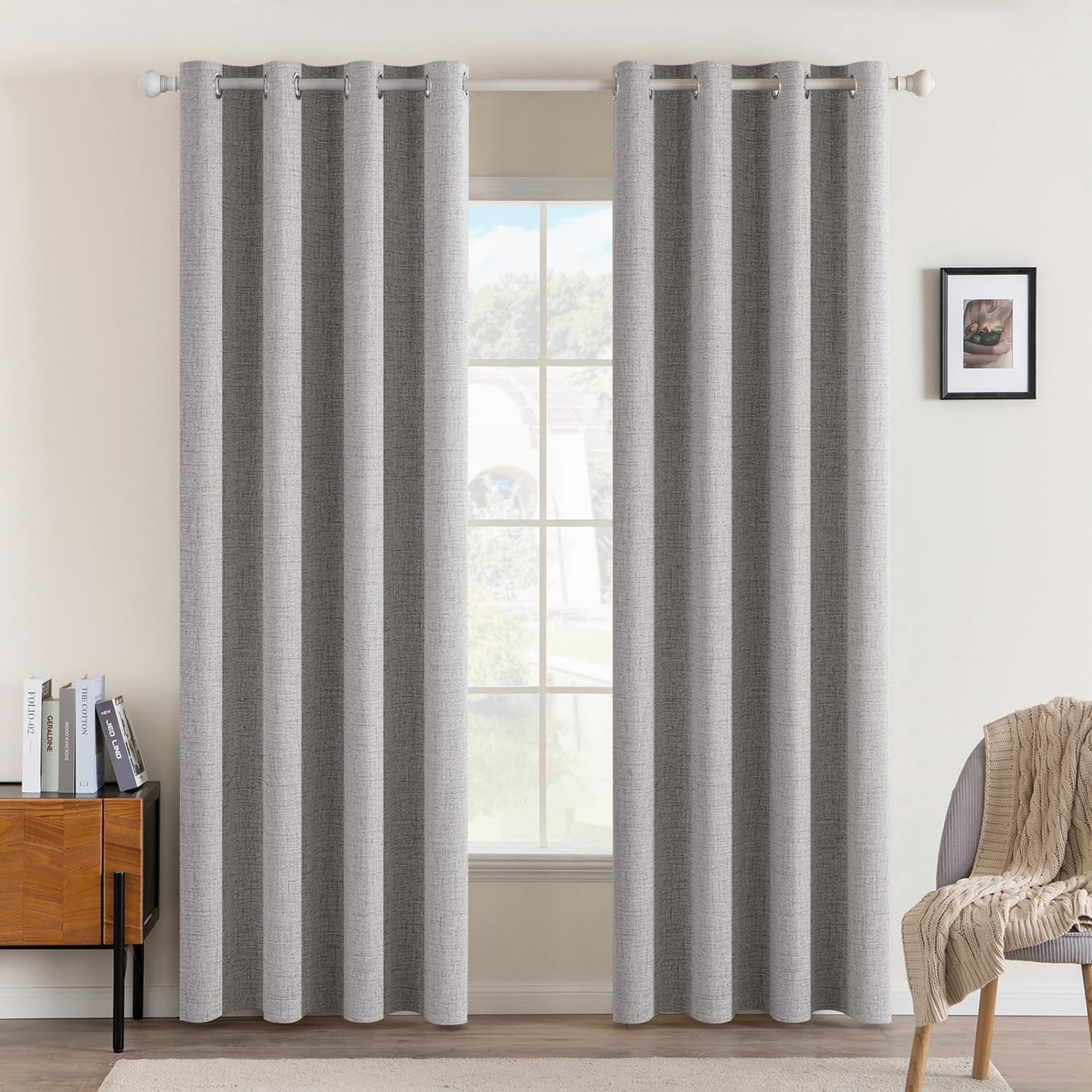 MIULEE Blackout Curtains - 100% Thermal Insulated Light Gray Linen Texture Drapes | 52x72 Inch (2 Panels)