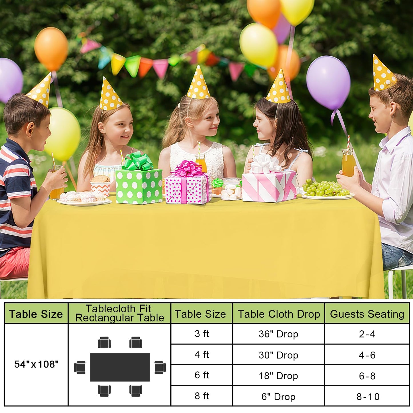 Smiry Disposable Table Cloth - 6 Pack, 54 x 108 Inch Waterproof Rectangle Tablecloths for Parties, Decorative Plastic Table Cover, Leakproof & Sturdy, Yellow