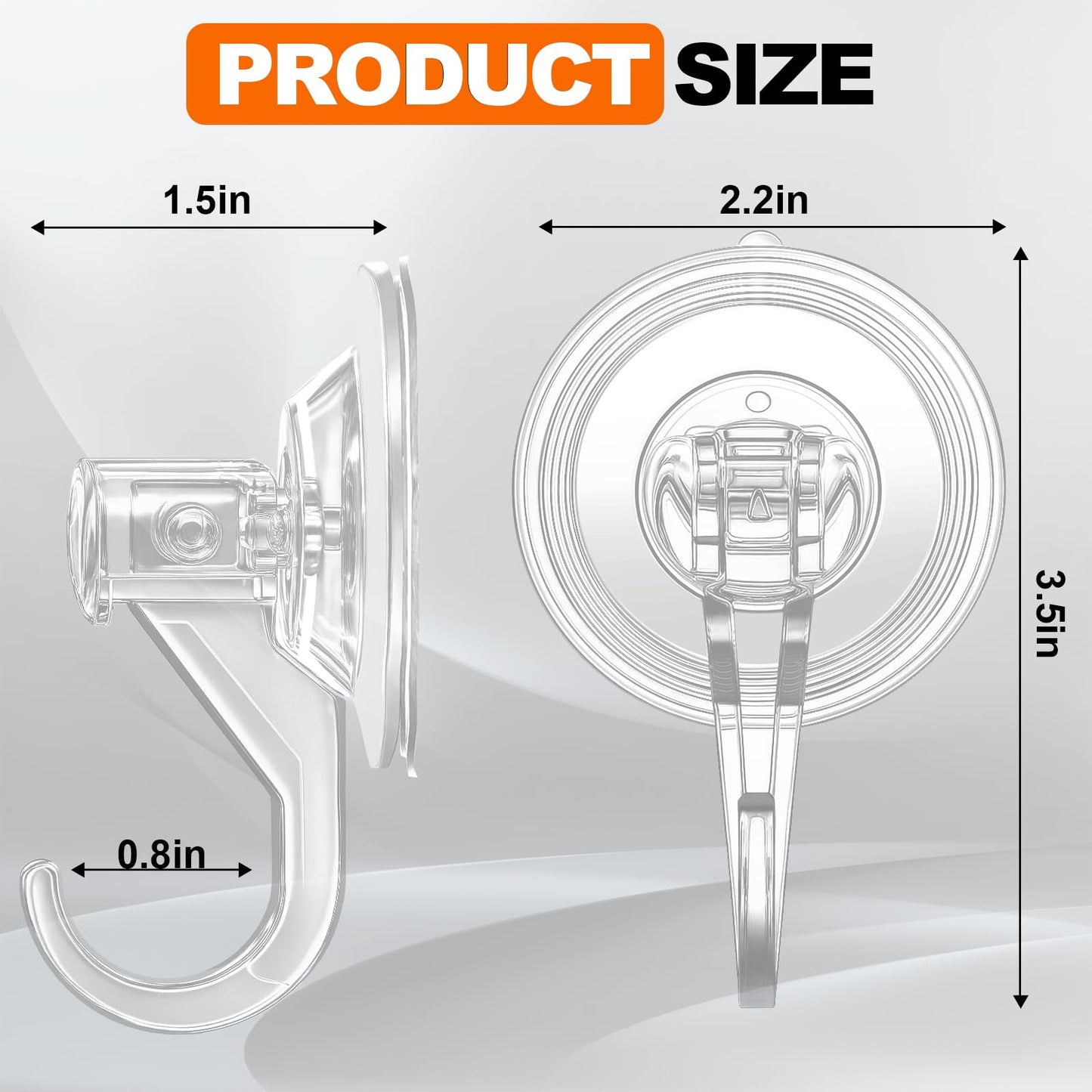 KORCCI Suction Cup Hooks for Shower-Max Load 10 LB, No Trace, Reusable & Removable, Small Clear Suction Hooks, for Tile, Glass, Window, Kitchen, Bathroom, Christmas Decor, Wreath, Lights, 2 Pack
