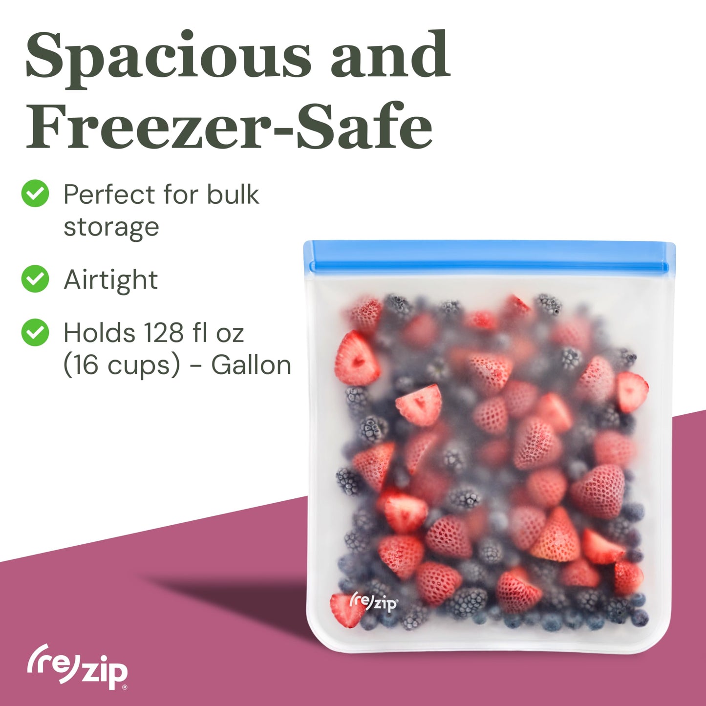 (re) zip Gallon Reusable Bags – BPA-Free, Leak-Proof, 100% Food-Safe PEVA Reusable Gallon Bags for Food Storage, Meal Prep, and Freezer Use, Holds 16 Cups / 128 Fl Oz | 4-Pack (Multi Color)