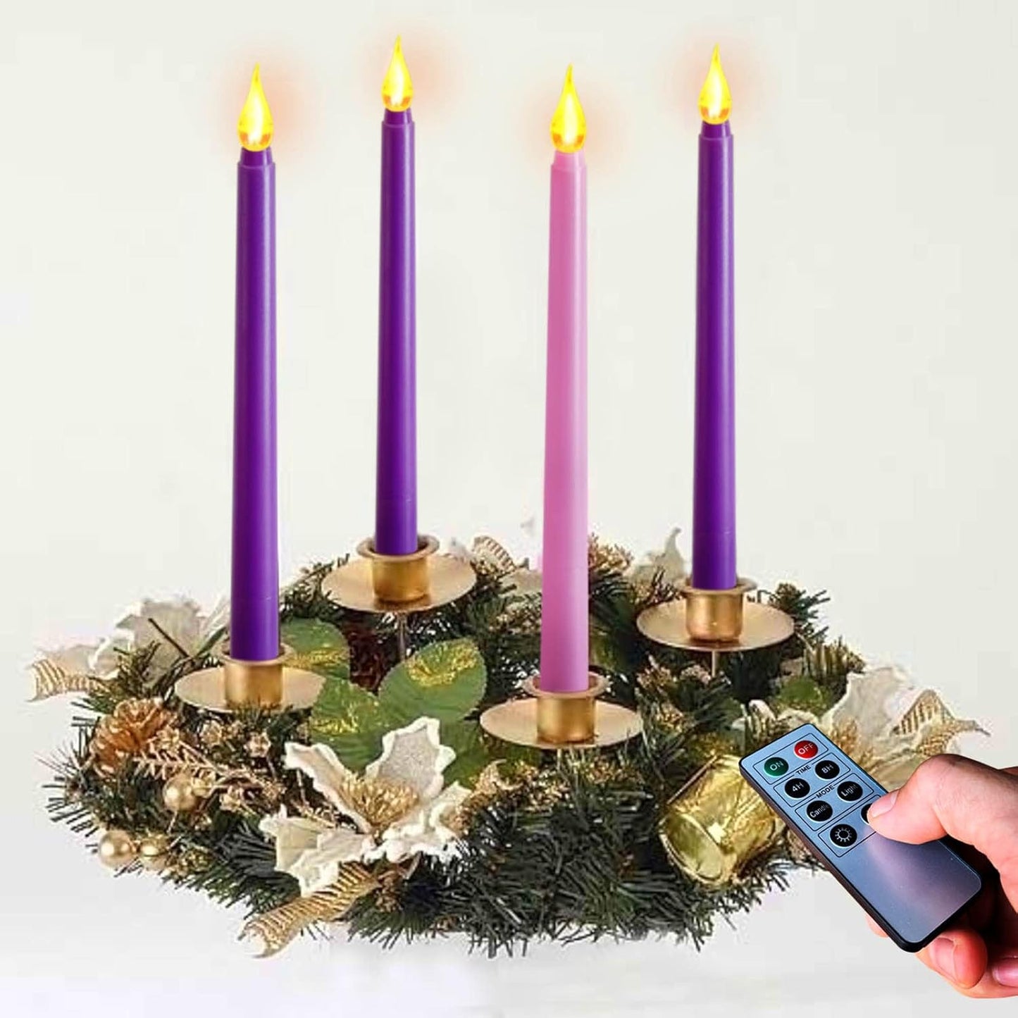 Regine Switzerland Flameless Taper Candles - Set of 4 Battery Operated, Flickering Purple & Pink