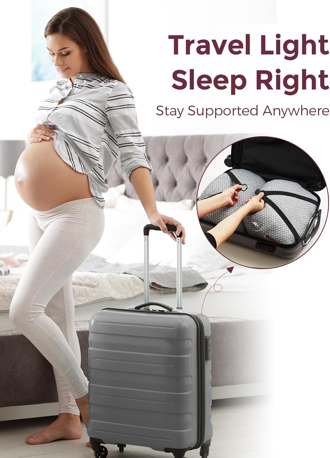 Momcozy Portable Pregnancy Pillow - W Shaped Maternity Support for Side Sleepers | Adjustable Travel Wedge in Deep Grey