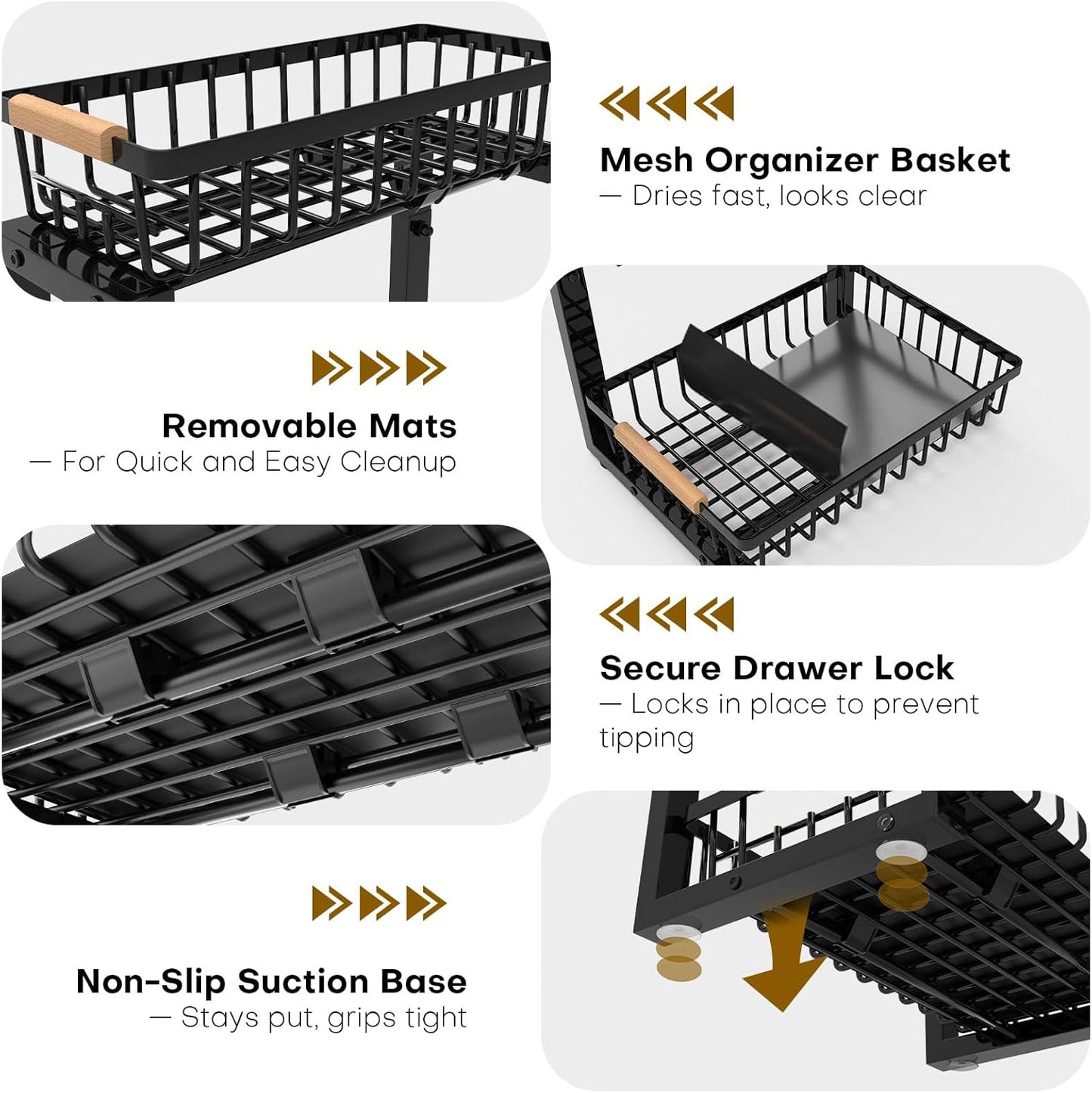 Under Sink Organizer | Heavy-Duty Carbon Steel, Rust-Resistant, 2-Tier Pull-Out Storage, Adjustable Height (13.8" - 16.9"), Black (2PCS)