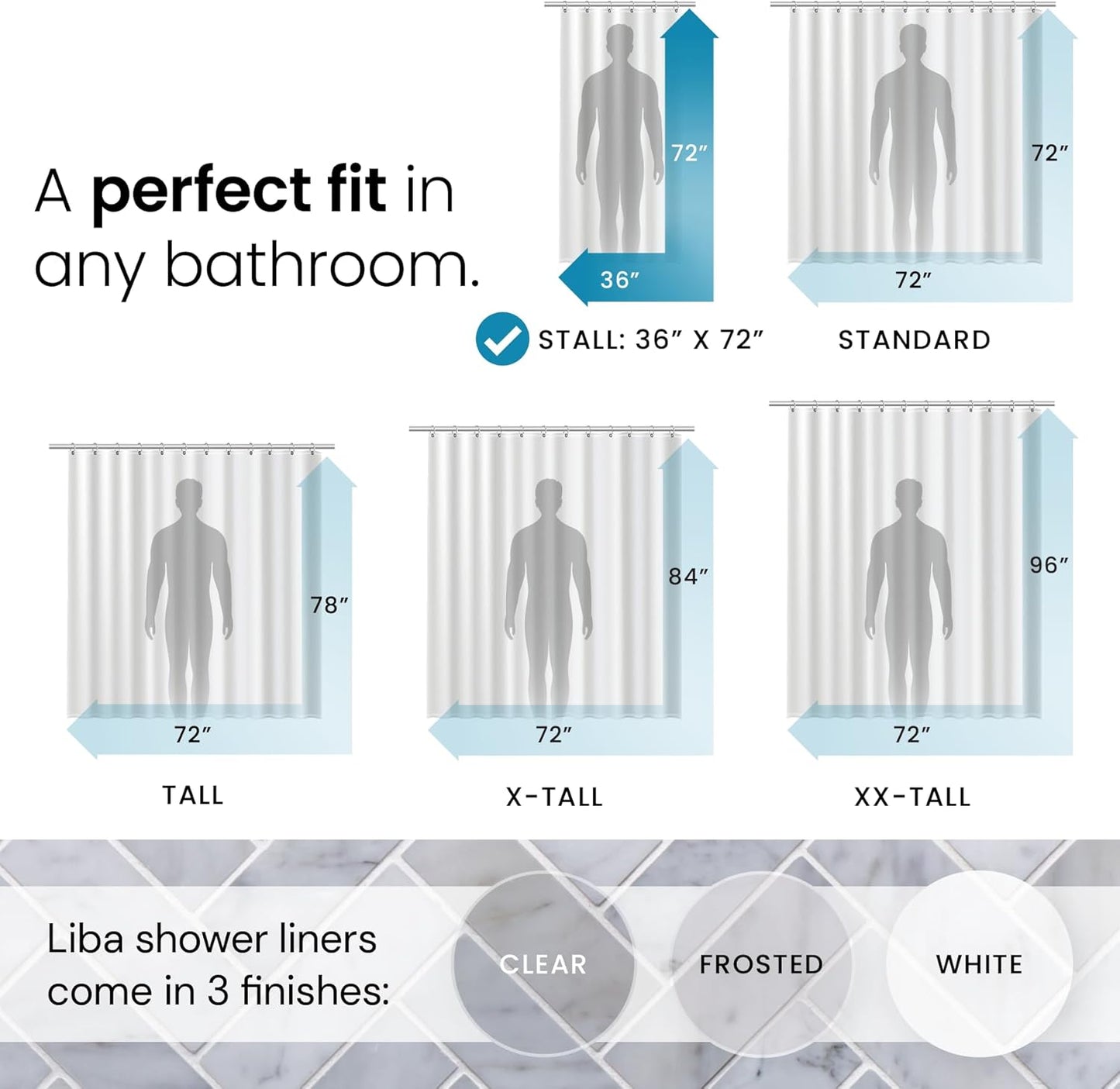 LiBa Bathroom Shower Curtain - Waterproof Plastic Shower Curtain Premium PEVA Non-Toxic with Rust Proof Grommets Clear 8G Heavy Duty Bathroom Accessories 36x72