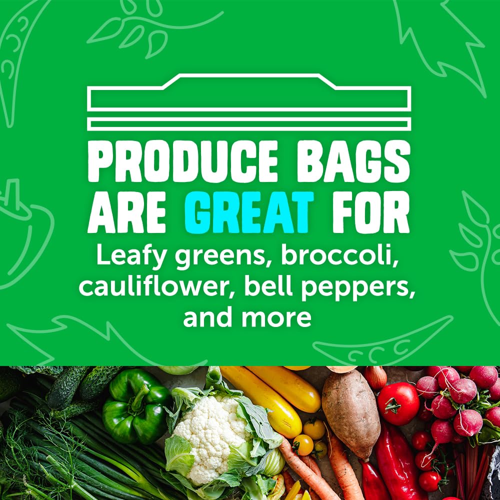 Ziploc Food Storage Produce Bags, Seal Top to Keep and Control Moisture, 15 Bags Total