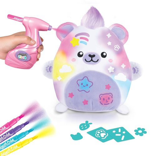 Canal Toys Airbrush Plush Kawaii Squish Bear: Includes Plush Bear, Airbrush Set and Stick on Stencils; Color and wash and Repeat; Create Your own Style