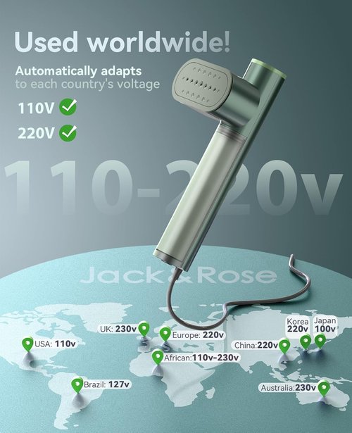 Jack & Rose Travel Steamer - 2-in-1 Portable Iron with 15s Heat-Up Time | Global Voltage, Compact Design