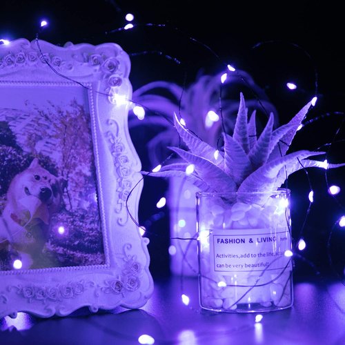 Brightown 24 Pack Fairy Lights Battery Operated, Halloween String Lights Waterproof Black Wire 7 ft 20 LED Firefly Starry Lights for Hallowen Decorations DIY Paper Lantern Craft Pumpkin (Purple)