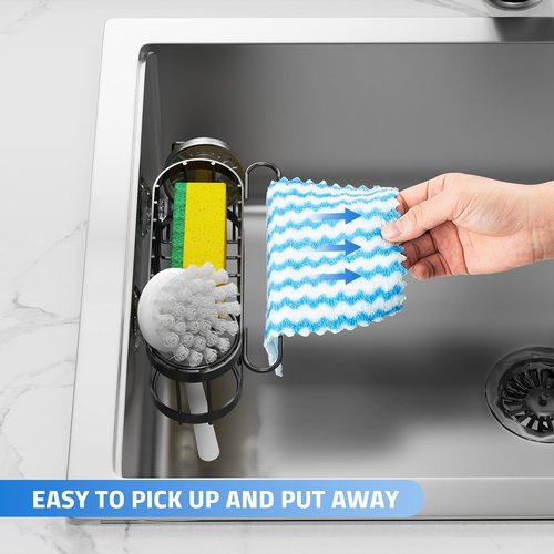 Cisily Kitchen Sink Caddy - Stainless Steel Organizer with Sponge Holder & Dish Cloth Hanger | 2 Installation Options