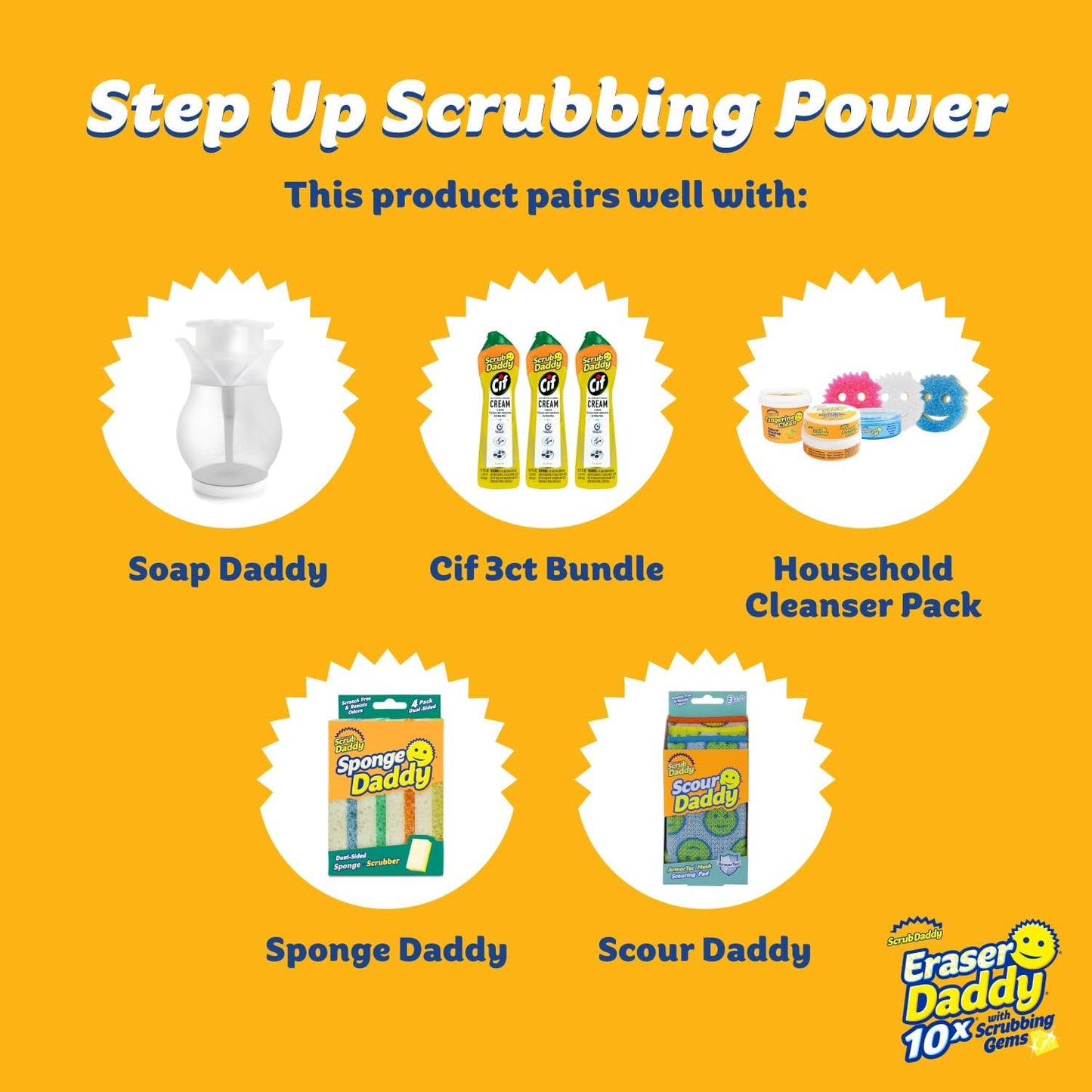 Scrub Daddy Eraser Sponge - 10X More Durable with Scrubbing Gems - Effortlessly Removes Dirt & Stains (2 Pack)