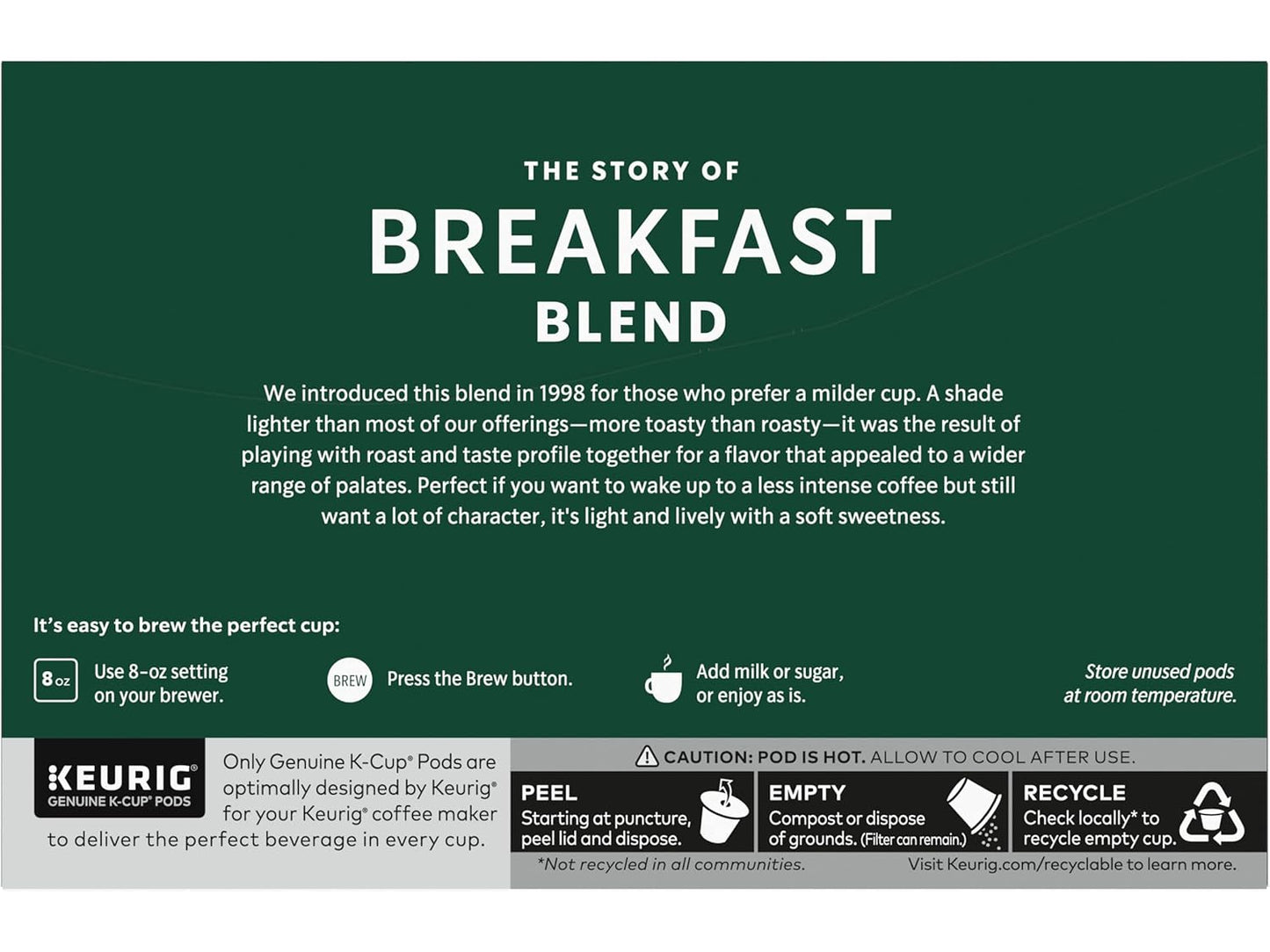 Starbucks K-Cup Pods - Breakfast Blend Medium Roast Coffee for Keurig | 30 Pods Total