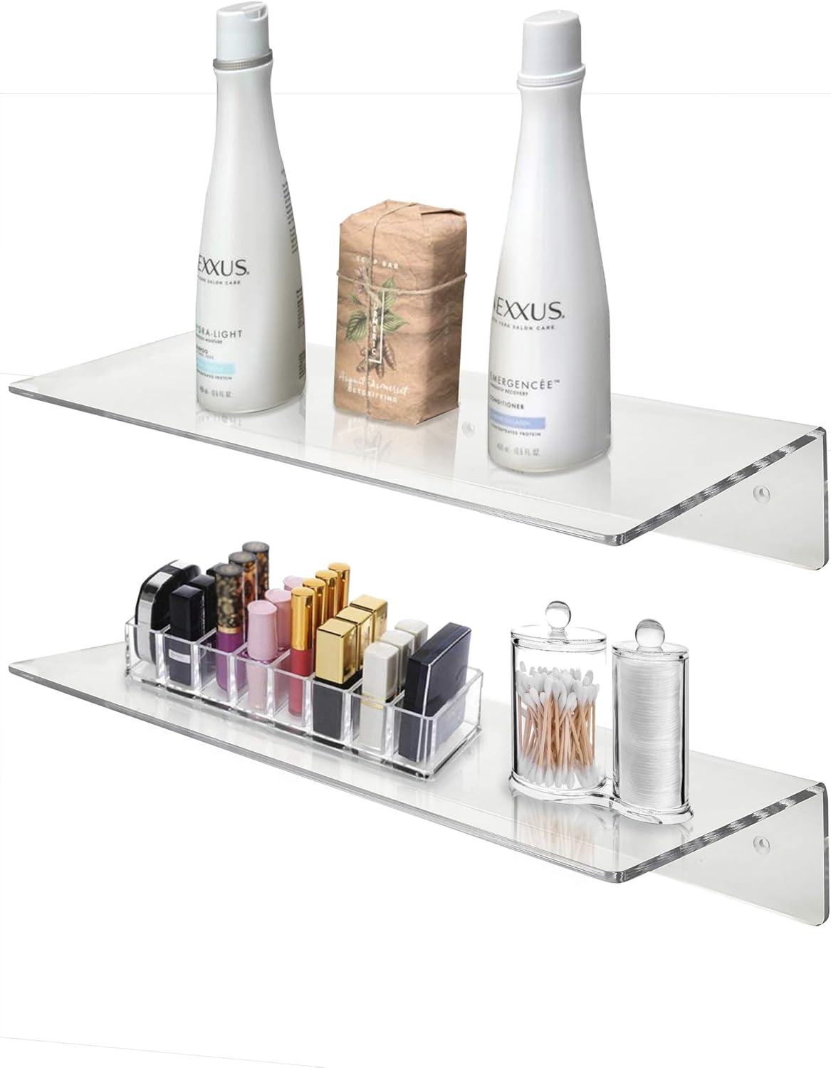 Skiennix Floating Wall Shelves - Clear Acrylic Bookshelf for Bathroom & Living Room | 17 x 6 Inches (2 Pack)