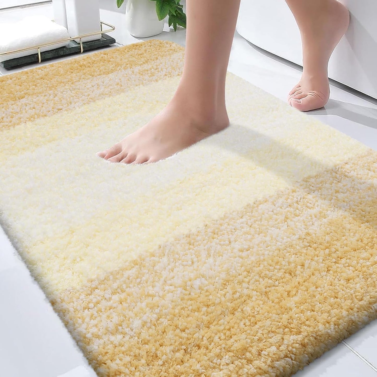 OLANLY Bathroom Rugs - Extra Soft Microfiber Mat | Quick-Dry & Washable 30x20 Light Yellow