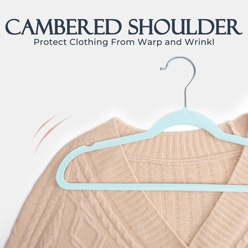 HOUSE DAY Sky Blue Velvet Hangers - 60 Pack Non-Slip Heavy Duty Clothes Hangers | Premium Slim Design