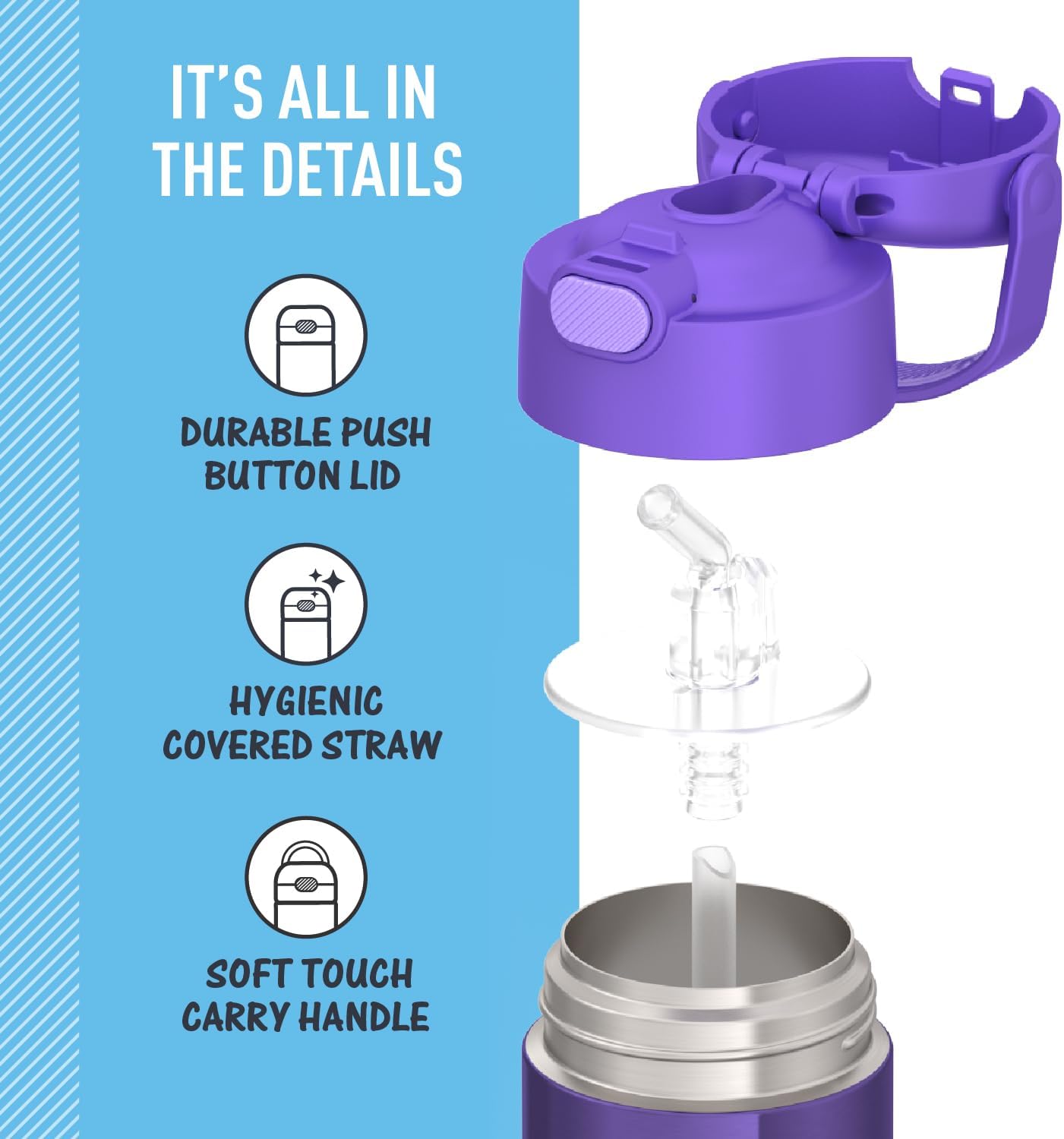 THERMOS FUNTAINER Water Bottle - 12 Ounce Stainless Steel Vacuum Insulated Kids Bottle - Violet