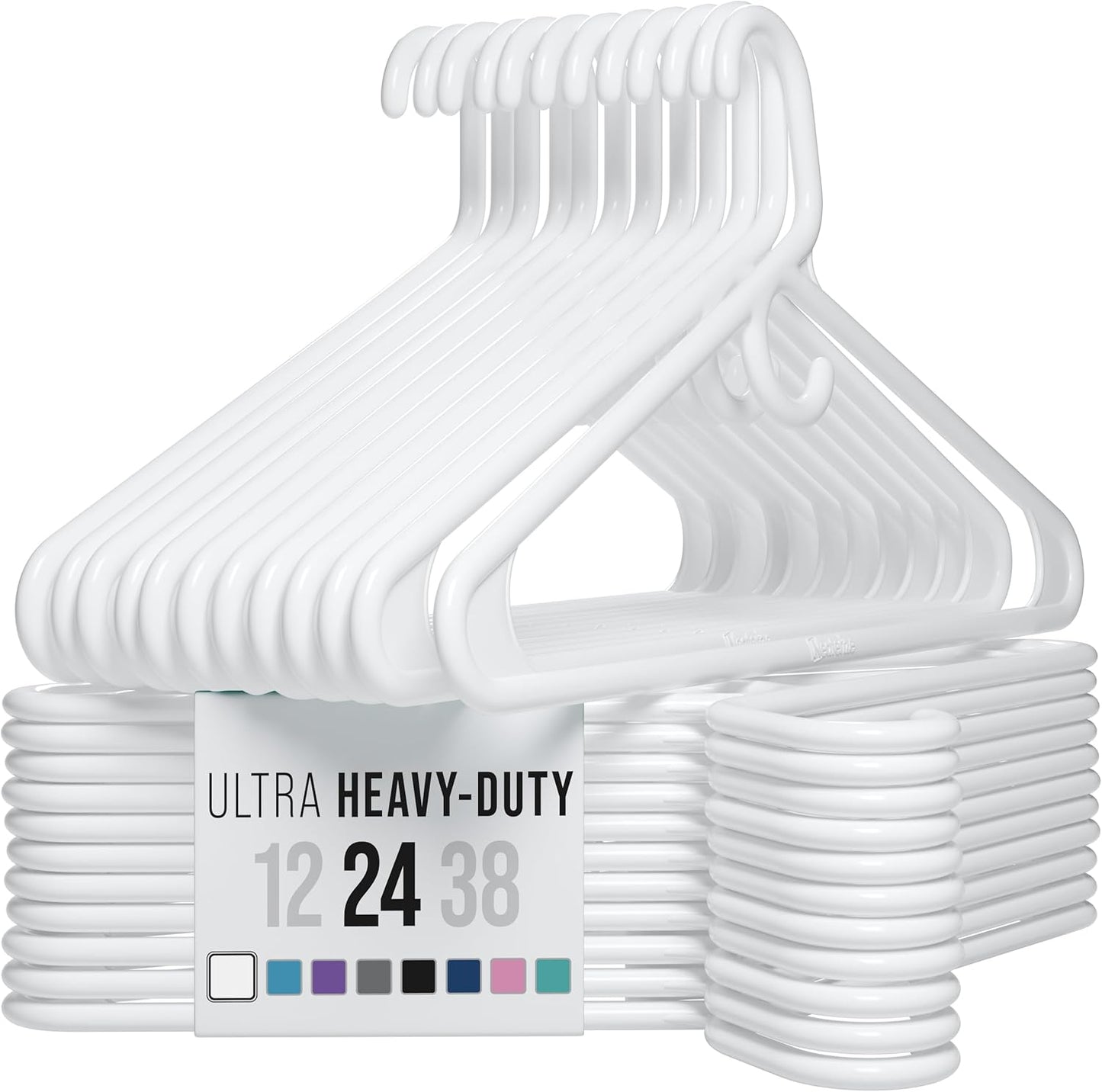 Neaterize Heavy Duty Clothes Hangers - 24 Pack White Plastic Hangers for Coats, Jackets & Suits