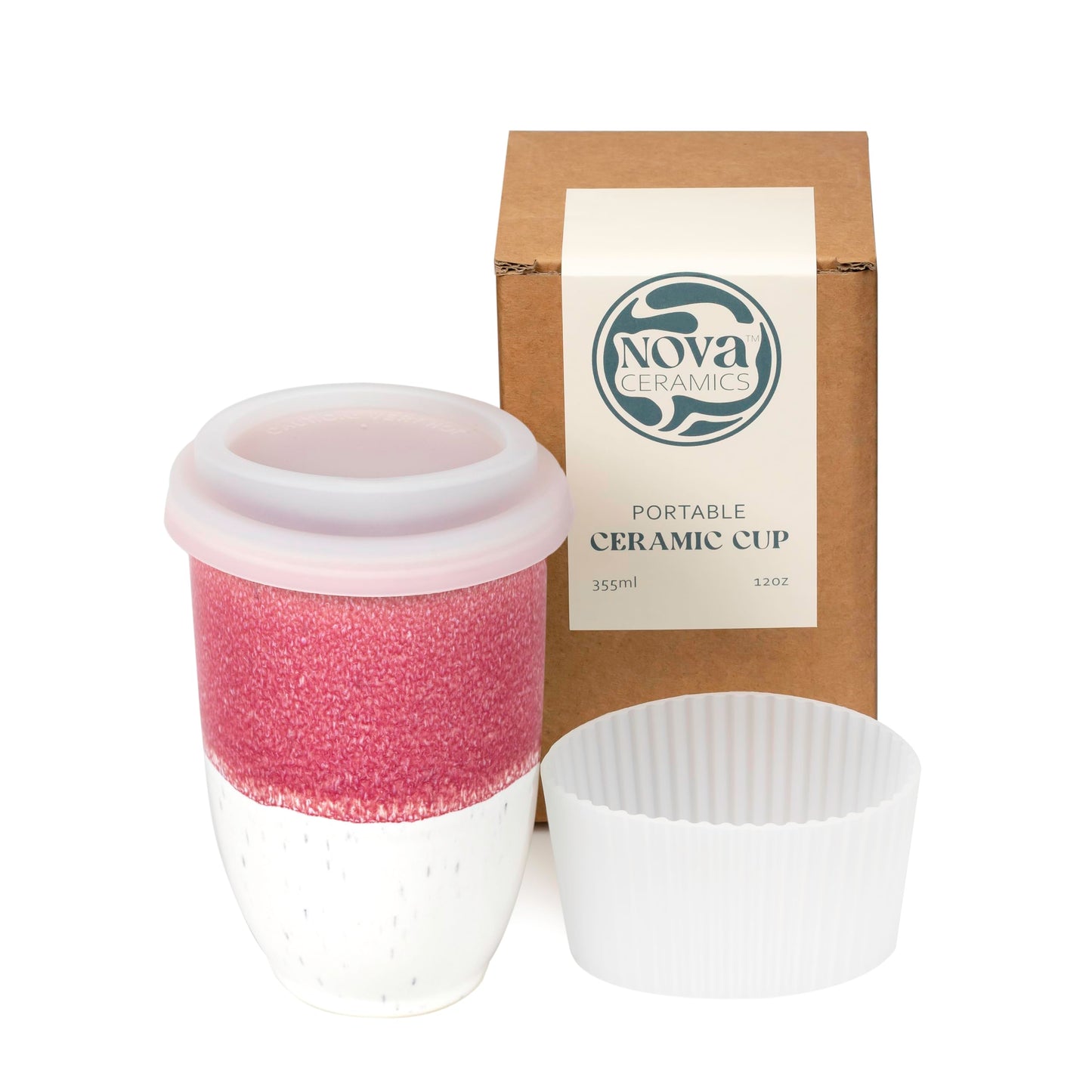 NOVA CERAMICS Travel Mugs - Ceramic Tumbler With Lid – Ceramic Travel Mug To Go Cup – Microwave & Dishwasher Safe Ceramic Coffee Tumbler - Gifts For Women Men Him Her – 12oz – Coral Pink