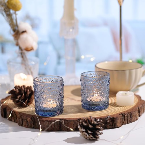 Blue Votive Candle Holders by [Brand Name] - Set of 12 for Weddings, Parties & Home Decor