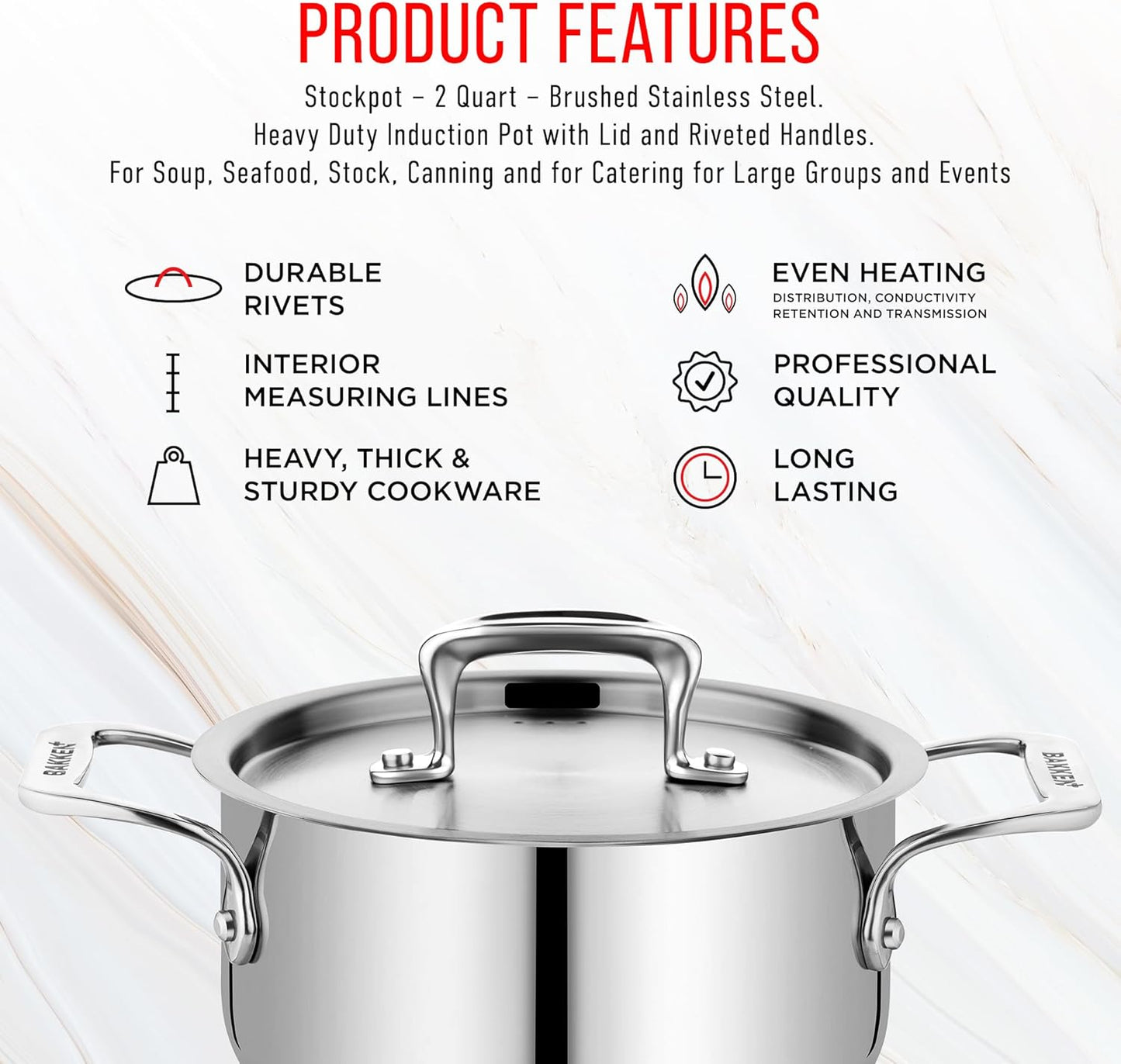 Stainless Steel Stockpot by [Brand Name] - 2 Quart Durable Design with Impact-Bonded Base & Riveted Handles