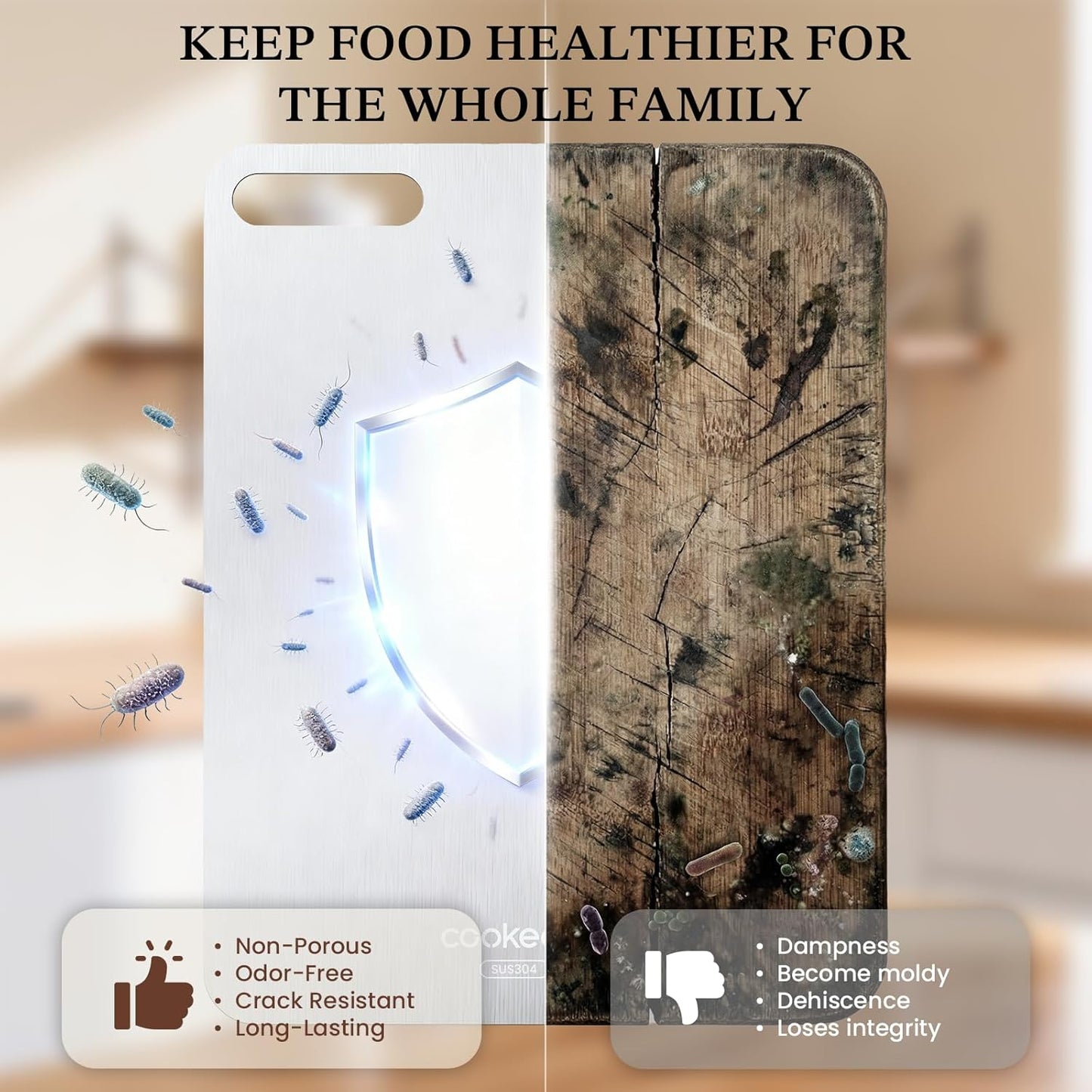 Stainless Steel Cutting Board - Non-Toxic, Odor-Resistant Kitchen Chopping Board | 13.5”L x 10”W, Dishwasher Safe