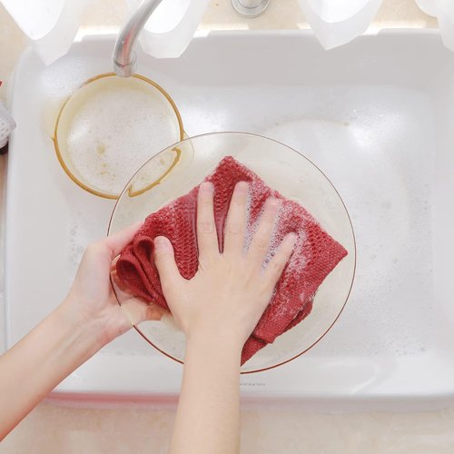 Homaxy 100% Cotton Waffle Weave Dish Cloths - Ultra Soft & Absorbent, Quick Drying | 12x12 Inches, 8-Pack, Brick Red