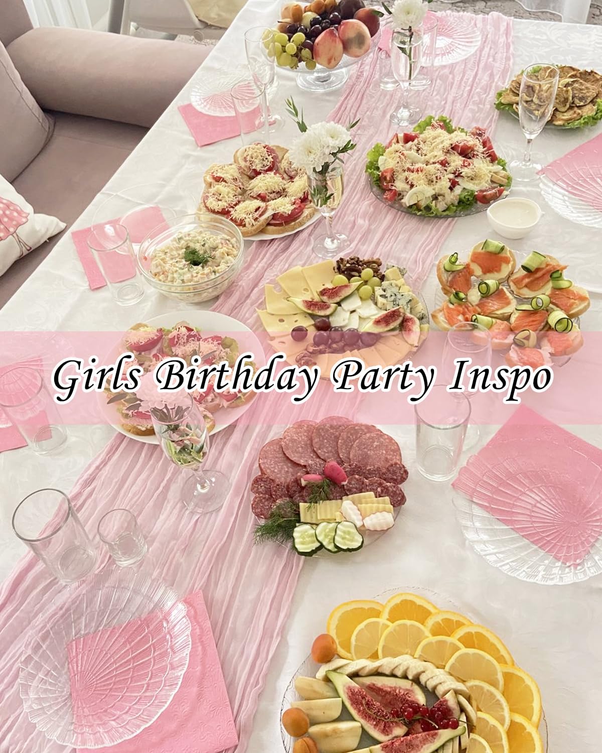 8 Pack Pink Cheesecloth Table Runner 21x120 Inch Boho Gauze Table Runners Rustic Light Pink Table Runner for Wedding Birthday Party Baby Shower Centerpiece Valentine's Day Home Decorations