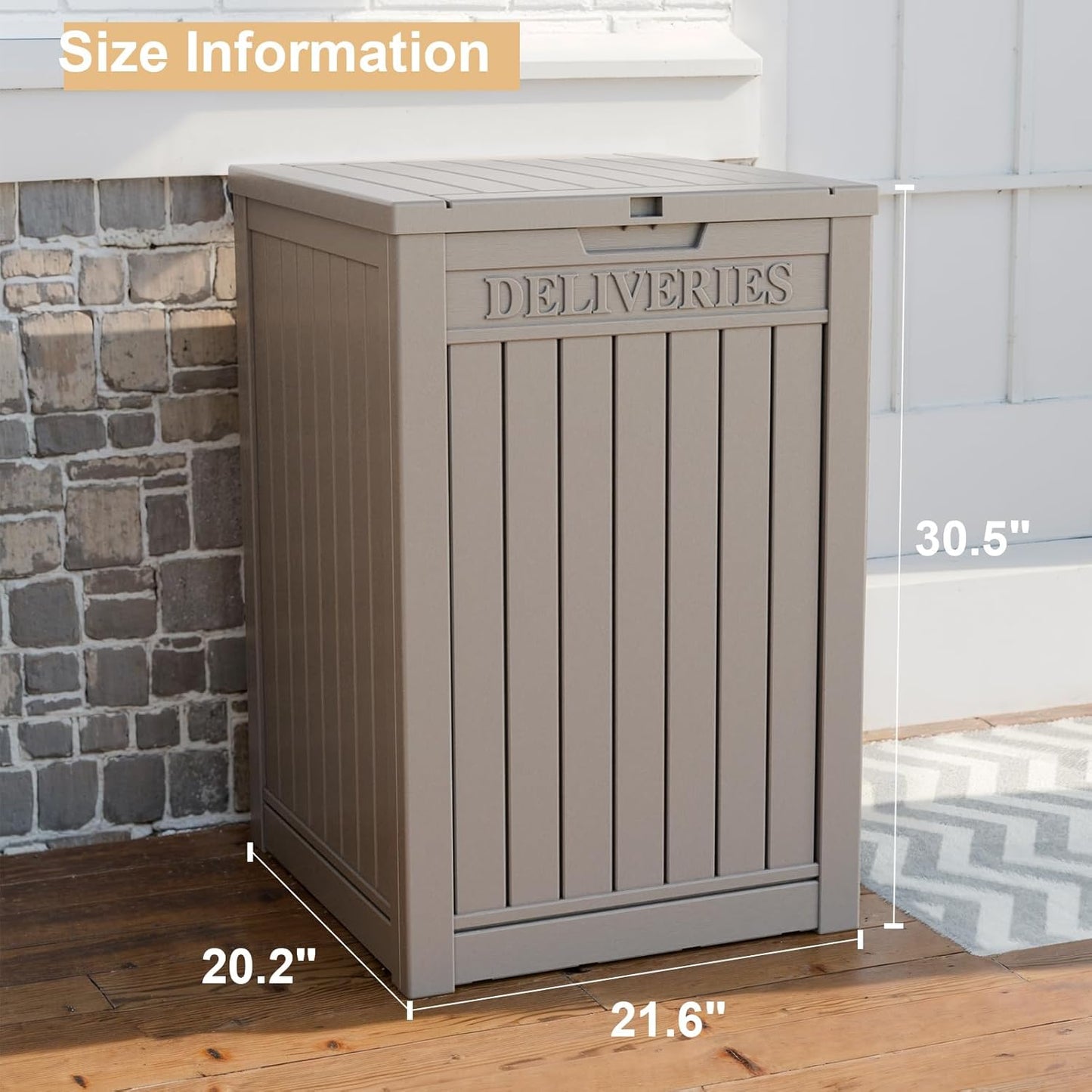 PatioZen 55 Gallon Package Delivery Box - Lockable & Waterproof Outdoor Container | Grey