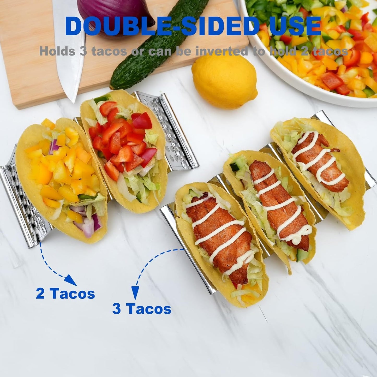 Skiennix Stainless Steel Taco Holders - Set of 6 Stylish Stands for 3 Tacos Each | Oven & Dishwasher Safe
