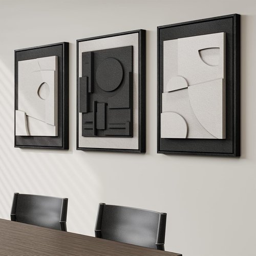 3D Textured Black and White Abstract Wall Art by [Brand Name] - Modern 3-Piece Set for Bedroom & Living Room | 16x24 In