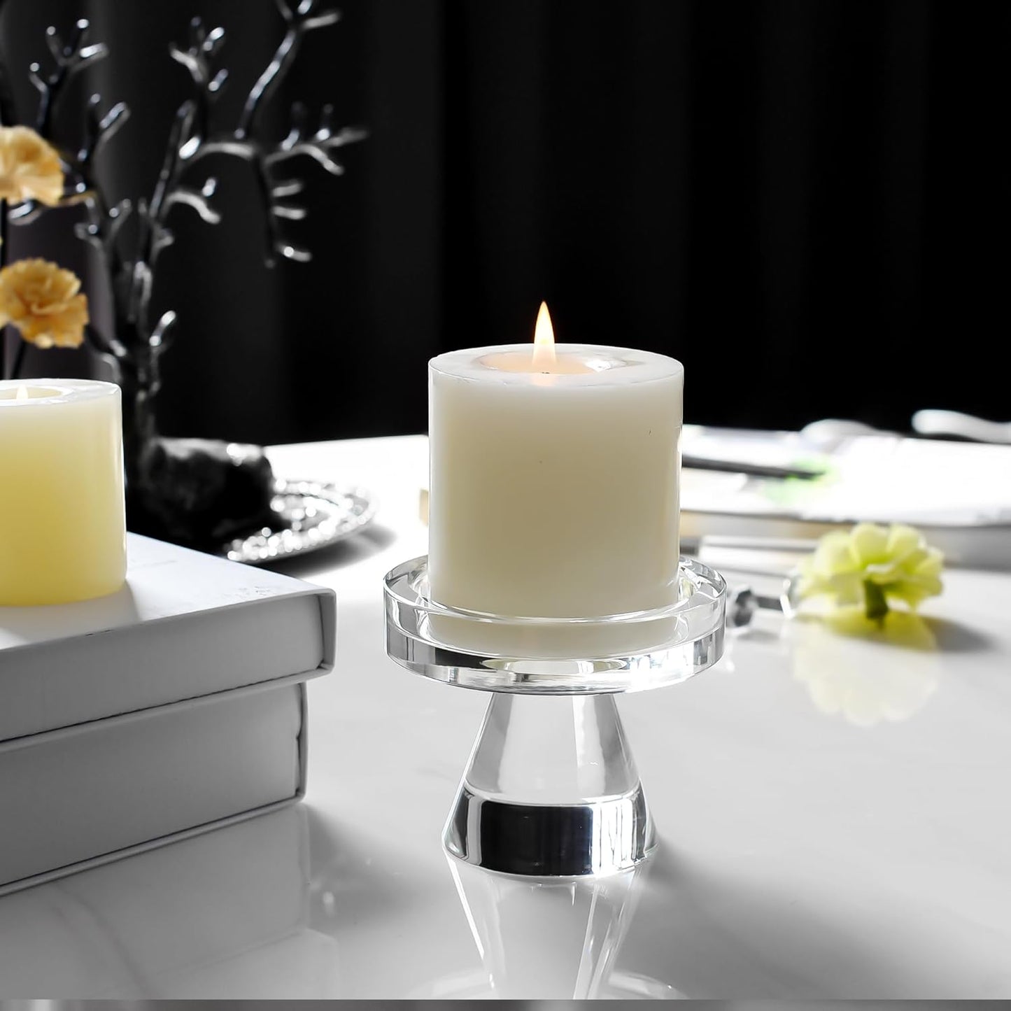 Regine Switzerland Crystal Taper Candle Holders - Elegant 3-Inch Decorative Centerpiece for Weddings & Parties