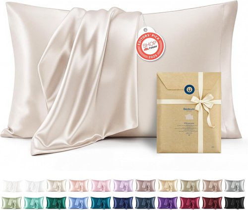 Bedsure King Size Satin Pillowcase Set - Silky Beige Pillow Cases for Hair & Skin | 20x36 Inches, 2-Pack