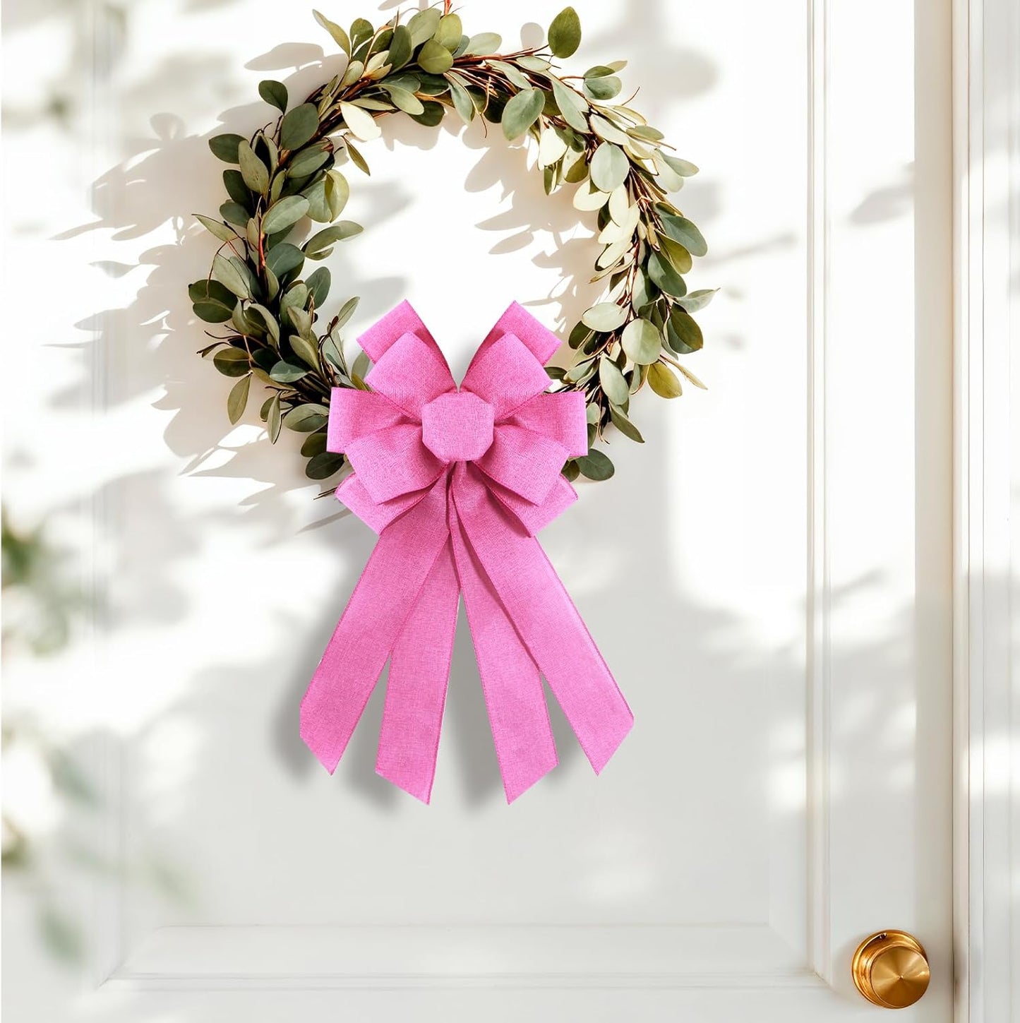Rose Pink Burlap Wreath Bow - 20 x 11 Inches | Festive Pink Mesh Ribbon for Home Decor